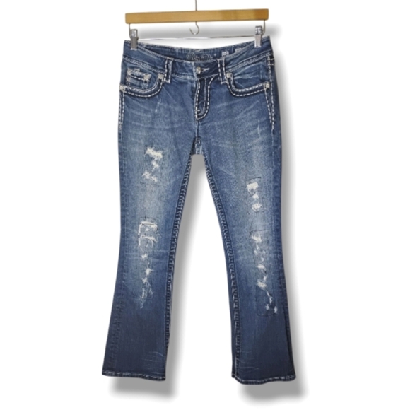 Miss Me Bootcut Jeans Size 28 Distressed Low Rise Medium Wash Rodeo Cowgirl - Picture 1 of 11